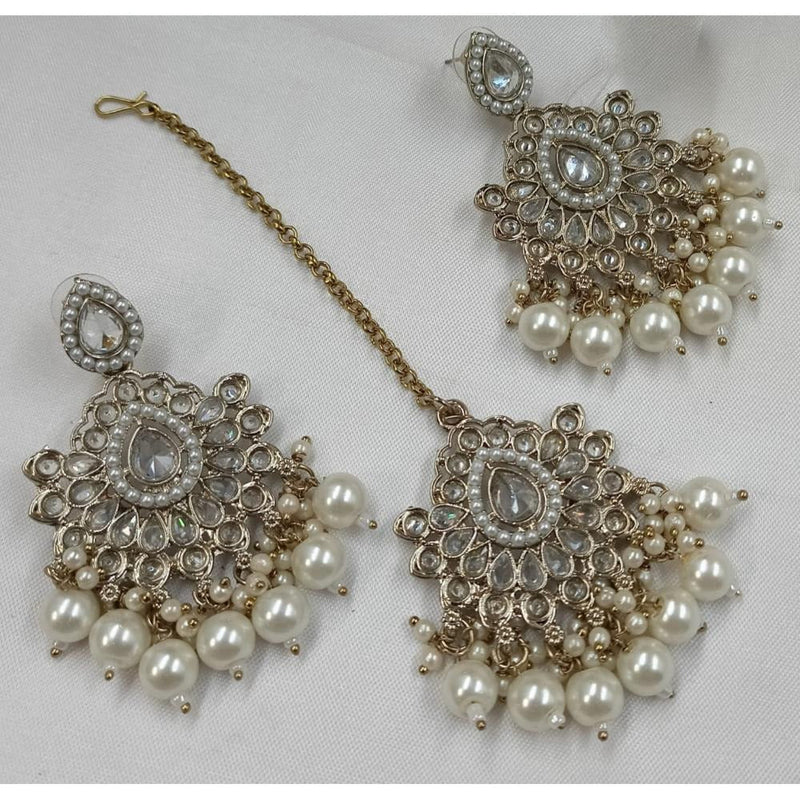 Akruti Collection Gold Plated Crystal Stone Earrings With Maangtikka