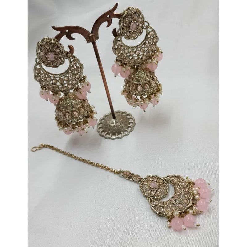 Akruti Collection Gold Plated Crystal Stone Earrings With Maangtikka