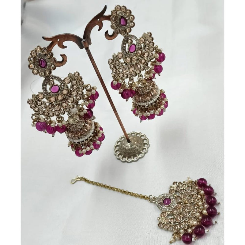 Akruti Collection Gold Plated Crystal Stone Earrings With Maangtikka