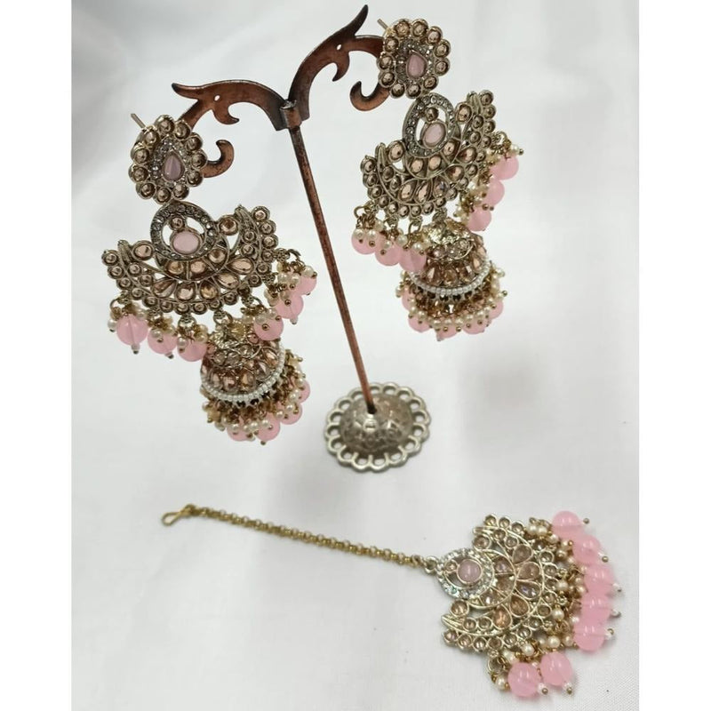 Akruti Collection Gold Plated Crystal Stone Earrings With Maangtikka