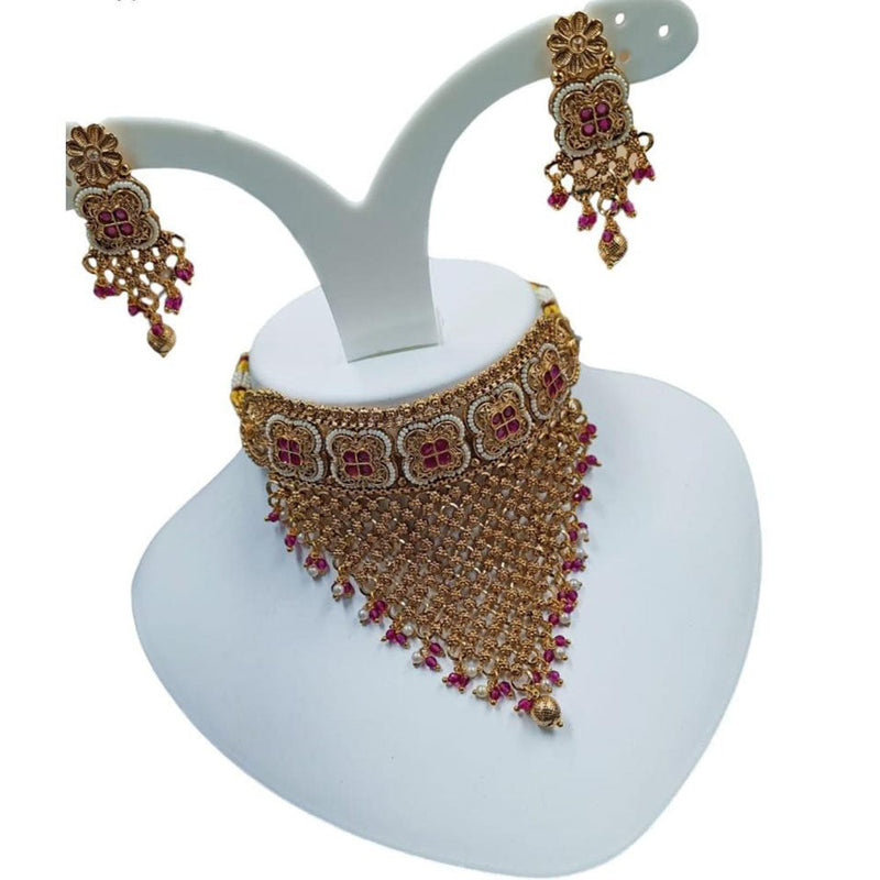 Akruti Collection Gold Plated Pota Stone And Pearls Choker Necklace Set