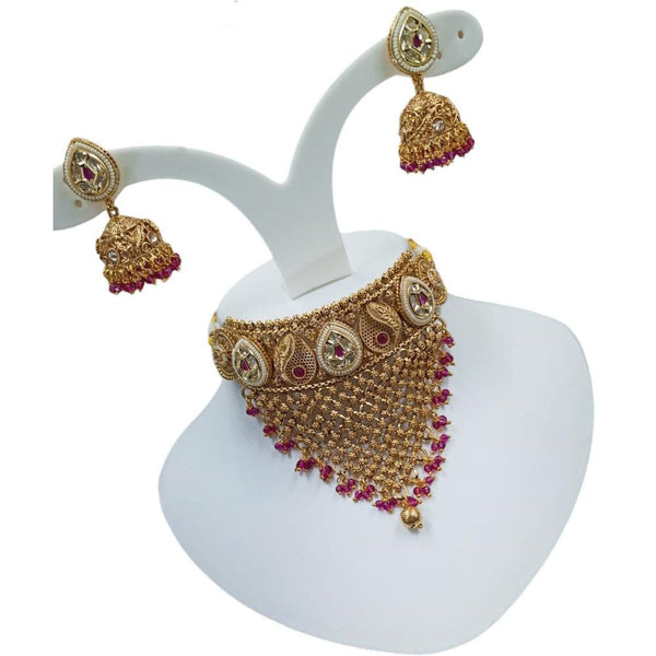 Akruti Collection Gold Plated Pota Stone And Pearls Choker Necklace Set