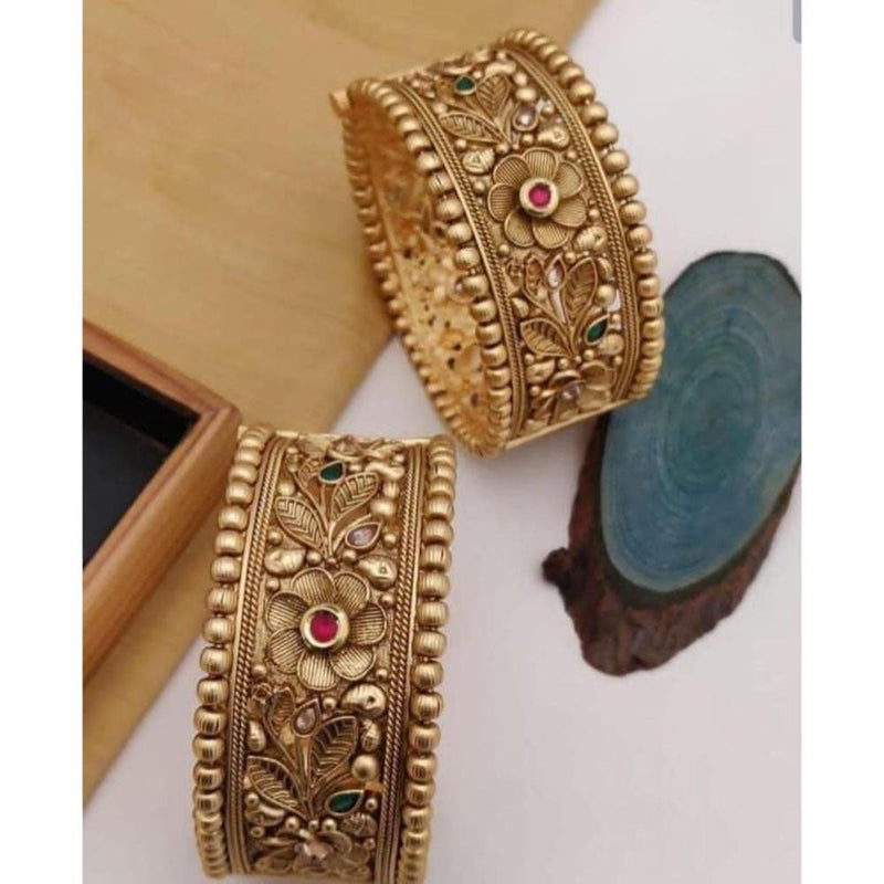 Akruti Collection Gold Plated Pota Stone Openable Bangles Set