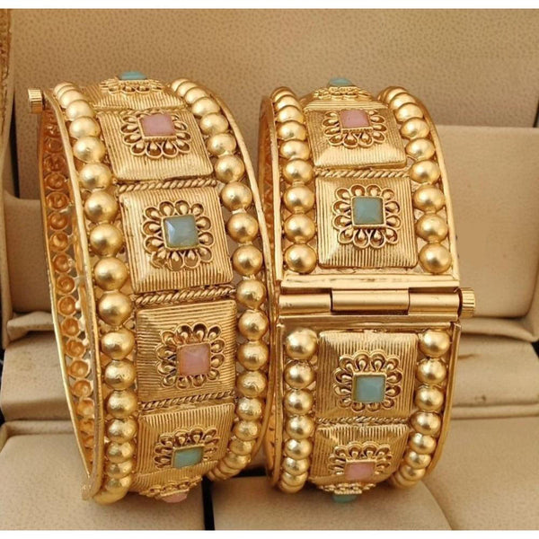 Akruti Collection Gold Plated Pota Stone Openable Bangles Set