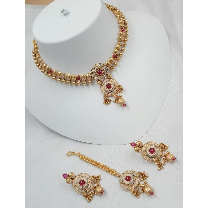 Akruti Collection Gold Plated Pota Stone And Pearls Necklace Set