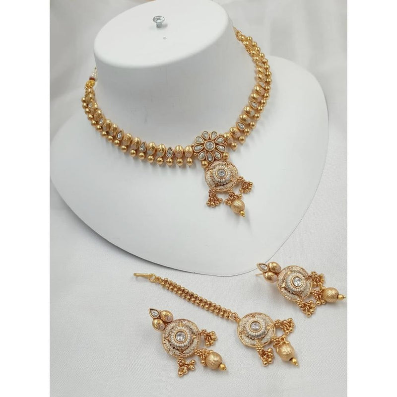 Akruti Collection Gold Plated Pota Stone And Pearls Necklace Set