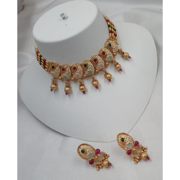 Akruti Collection Gold Plated Kundan Stone And Meenakari Choker Necklace Set