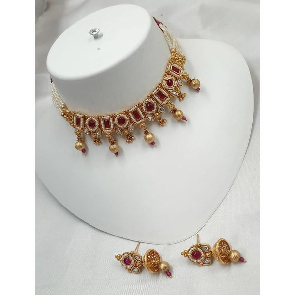 Akruti Collection Gold Plated Kundan Stone And Pearls Choker Necklace Set