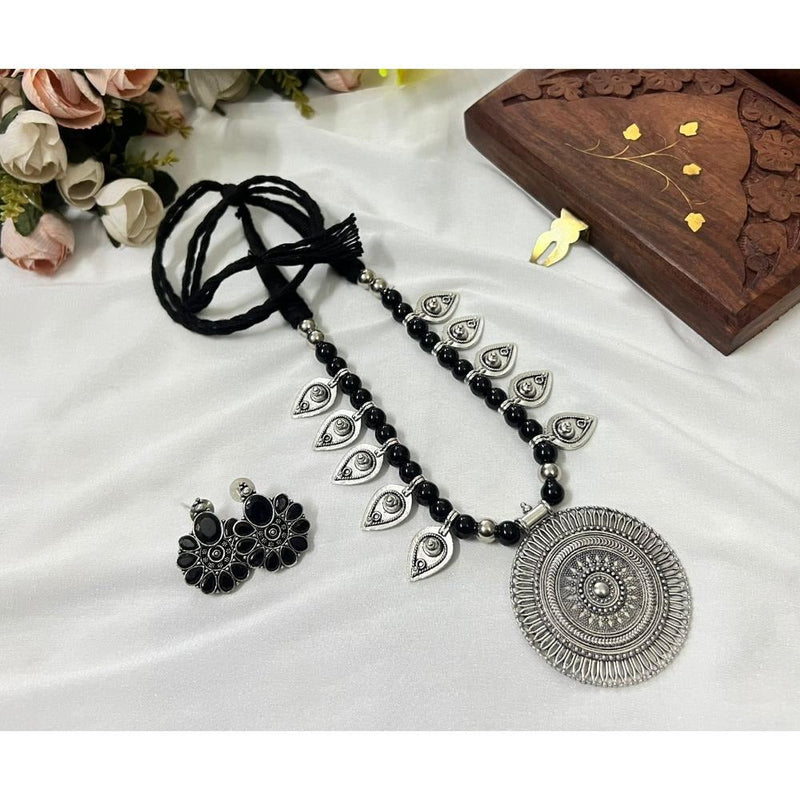 Akruti Collection Oxidised Plated Crystal Stone Long Necklace Set