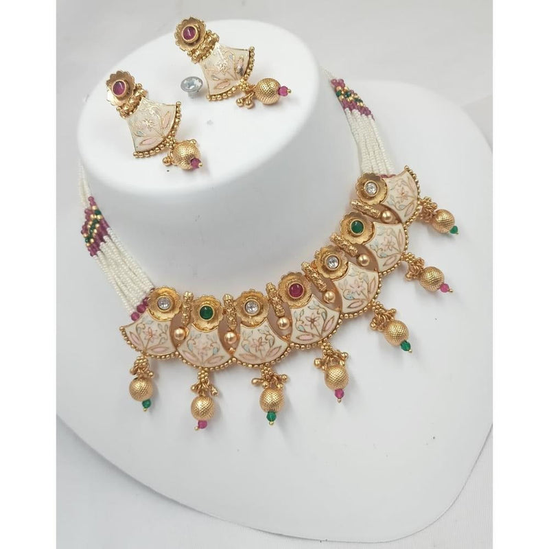 Akruti Collection Gold Plated Meenakari Pearls Choker Necklace Set