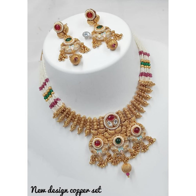 Akruti Collection Gold Plated Kundan Stone And Meenakari Choker Necklace Set