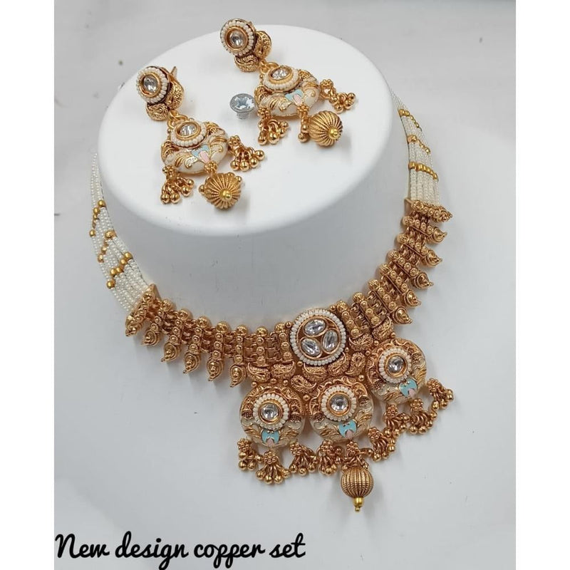 Akruti Collection Gold Plated Kundan Stone And Meenakari Choker Necklace Set