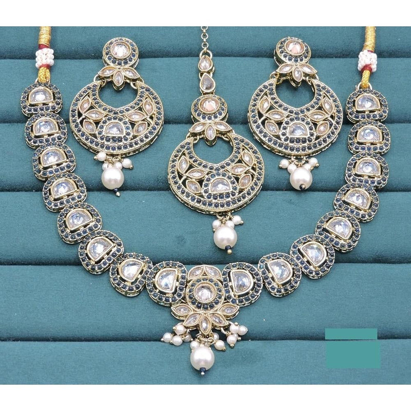 Akruti Collection Gold Plated Crystal Stone And Pearls Necklace Set