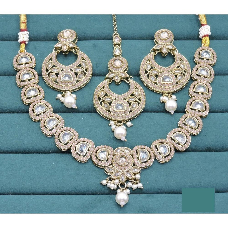 Akruti Collection Gold Plated Crystal Stone And Pearls Necklace Set