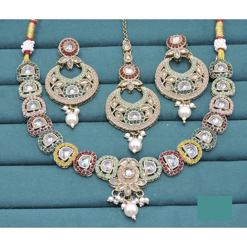 Akruti Collection Gold Plated Crystal Stone And Pearls Necklace Set