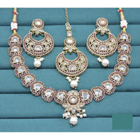 Akruti Collection Gold Plated Crystal Stone And Pearls Necklace Set