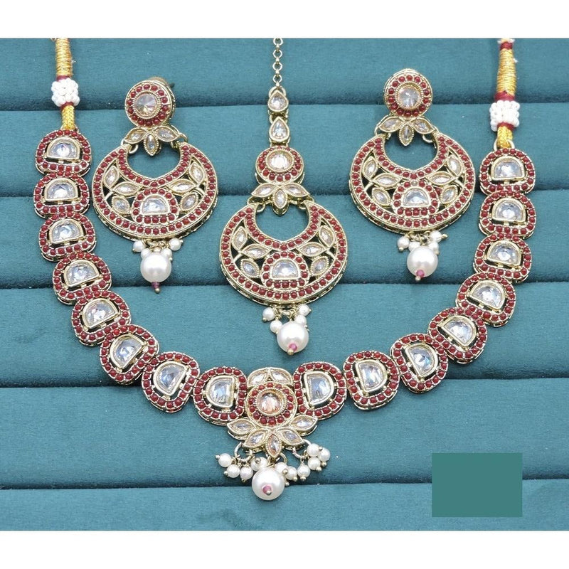 Akruti Collection Gold Plated Crystal Stone And Pearls Necklace Set