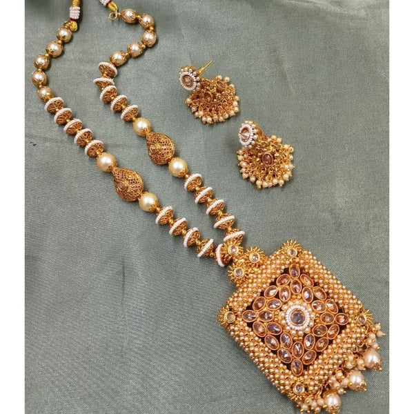 Akruti Collection Gold Plated Crystal Stone Pearls Long Necklace Set