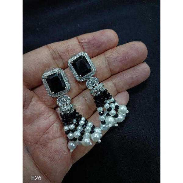 Akruti Collection Silver Plated AD And Pearls Dangler Earrings