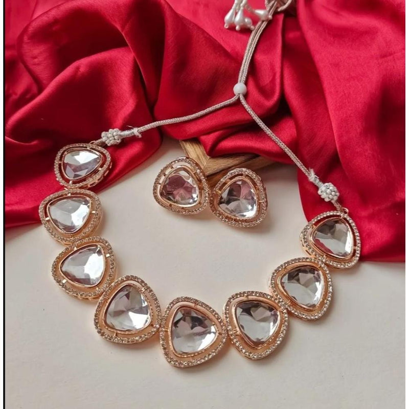 Akruti Collection Rose Gold Plated Crystal Stone Choker Necklace Set