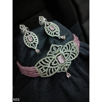 Akruti Collection Silver Plated AD Choker Necklace Set
