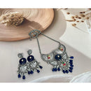 Akruti Collection Oxidised Plated Pota Stone Necklace Set
