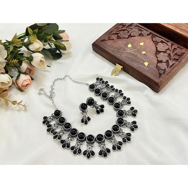 Akruti Collection Oxidised Plated Pota Stone Necklace Set