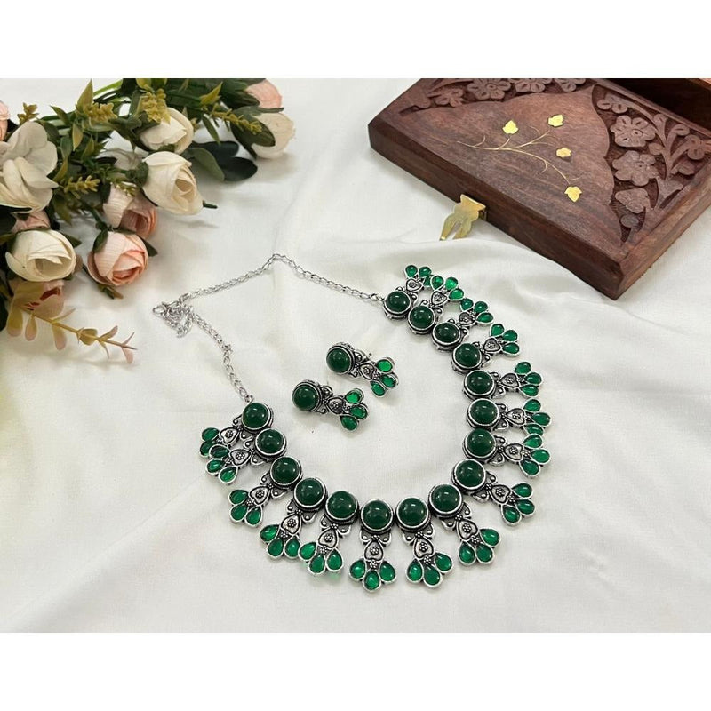 Akruti Collection Oxidised Plated Pota Stone Necklace Set