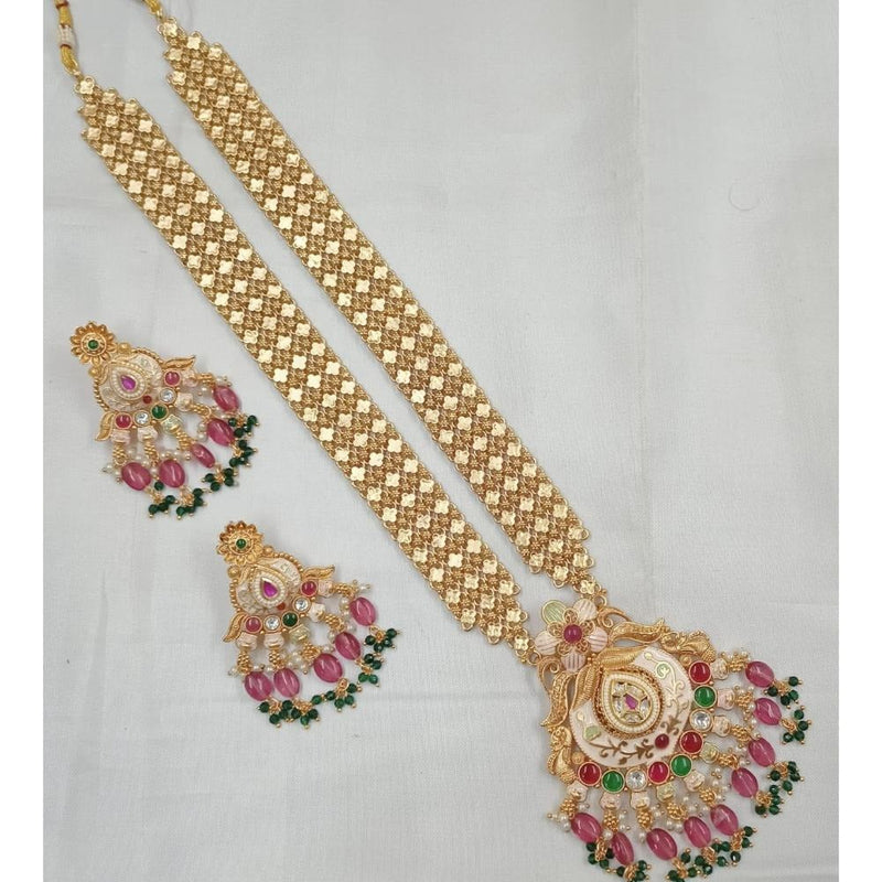 Akruti Collection Gold Plated Pota Stone And Beads Long Necklace Set