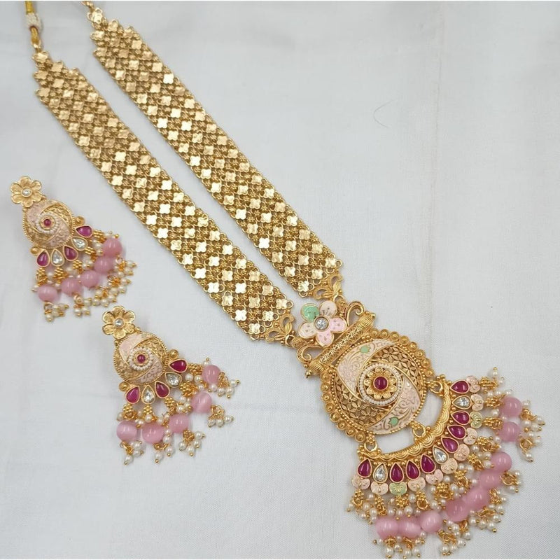 Akruti Collection Gold Plated Pota Stone And Beads Long Necklace Set