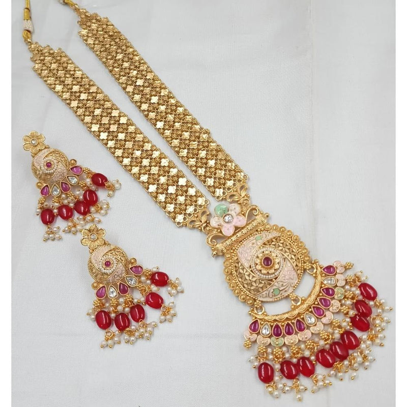 Akruti Collection Gold Plated Pota Stone And Beads Long Necklace Set