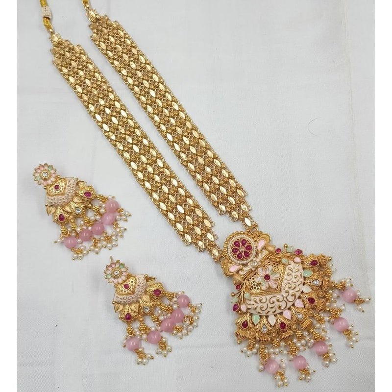 Akruti Collection Gold Plated Pota Stone And Beads Long Necklace Set