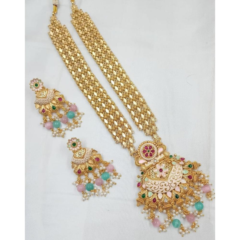 Akruti Collection Gold Plated Pota Stone And Beads Long Necklace Set