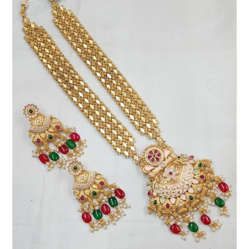 Akruti Collection Gold Plated Pota Stone And Beads Long Necklace Set