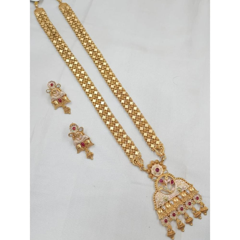 Akruti Collection Gold Plated Pota Stone And Beads Long Necklace Set