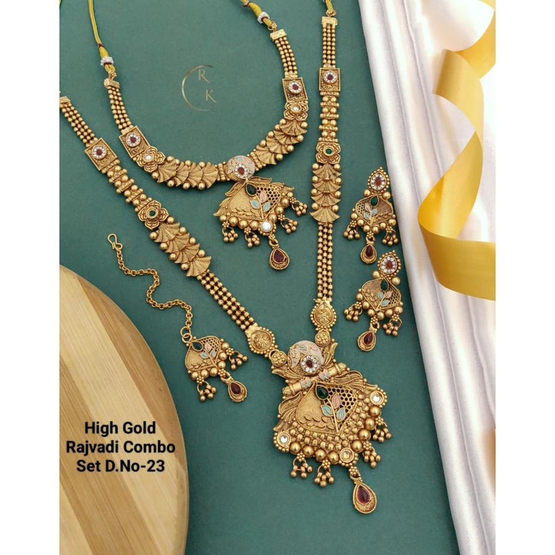 Akruti Collection Gold Plated Pota Stone Necklace Combo