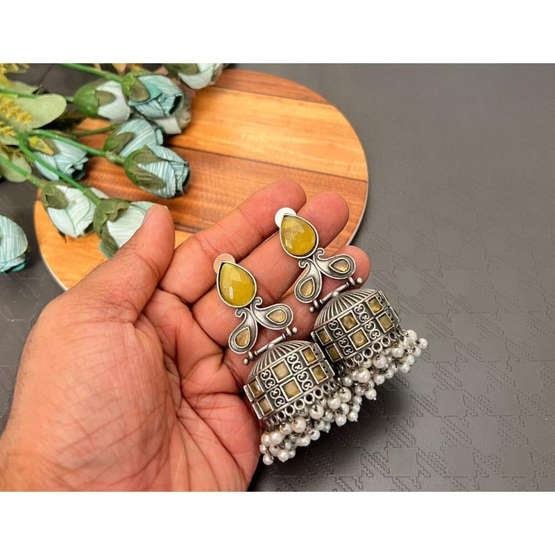 Akruti Collection Oxidised Plated Pota Stone Jhumki Earrings