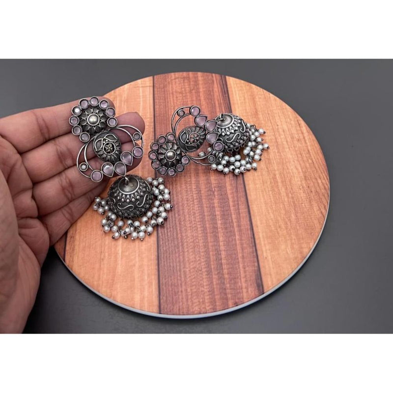 Akruti Collection Oxidised Plated Pota Stone Jhumki Earrings