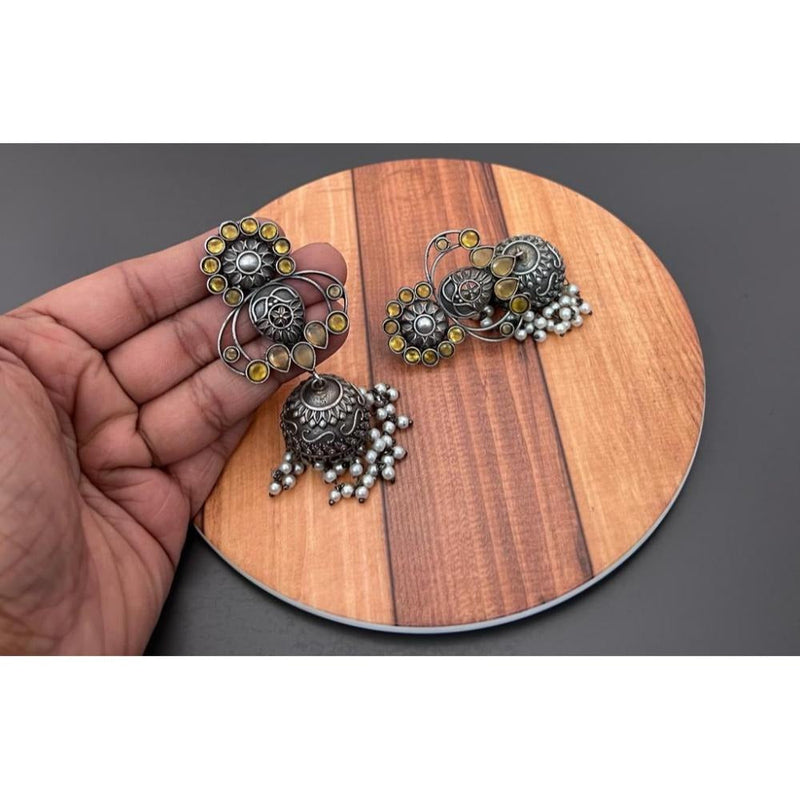 Akruti Collection Oxidised Plated Pota Stone Jhumki Earrings