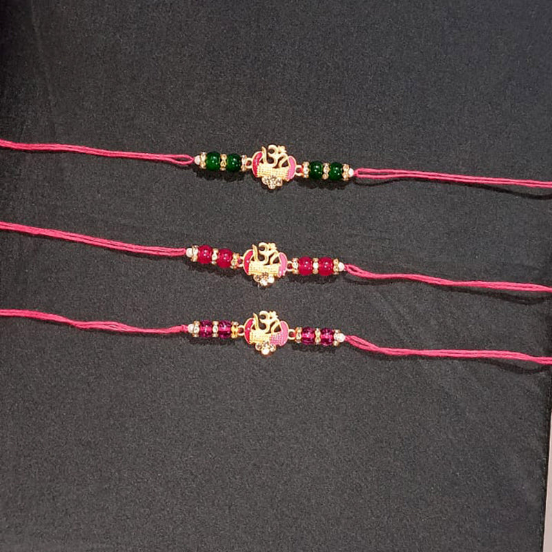 Akruti collection Gold Plated Beads Rakhi Assorted Color ( Any 3 )