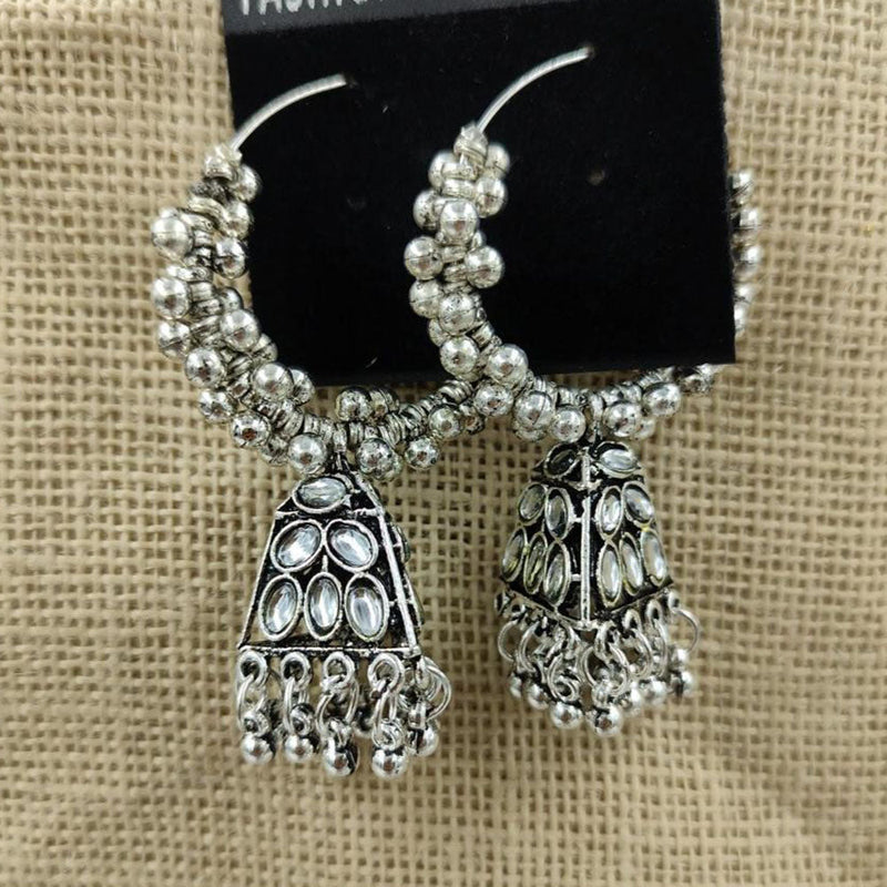 Akruti Collection Oxidised Plated Kundan And Ghungroo Jhumki Earring