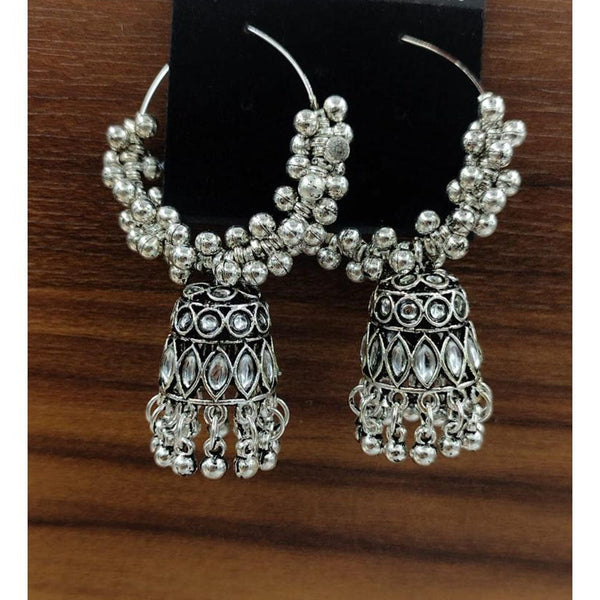 Akruti Collection Oxidised Plated Kundan And Ghungroo Jhumki Earring