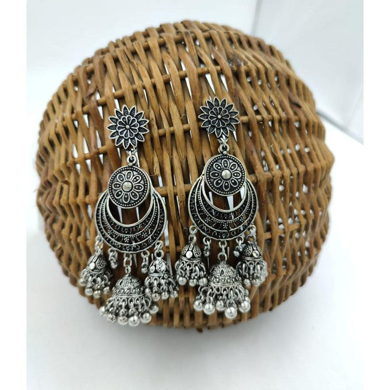 Akruti Collection Oxidised Plated Kundan And Ghungroo Jhumki Earring