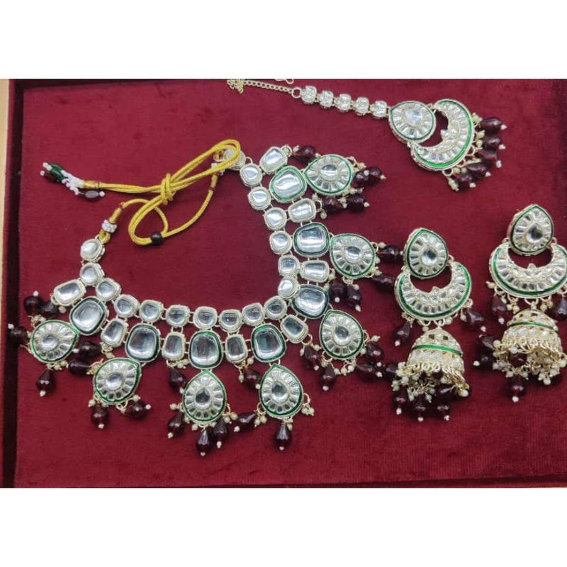 Akruti Collection Gold Plated Kundan Stone And Beads Necklace Set