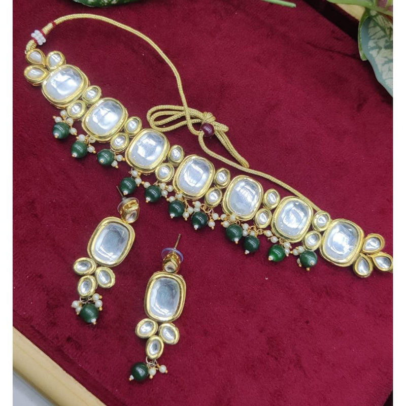 Akruti Collection Gold Plated Kundan Stone And Beads Choker Necklace Set