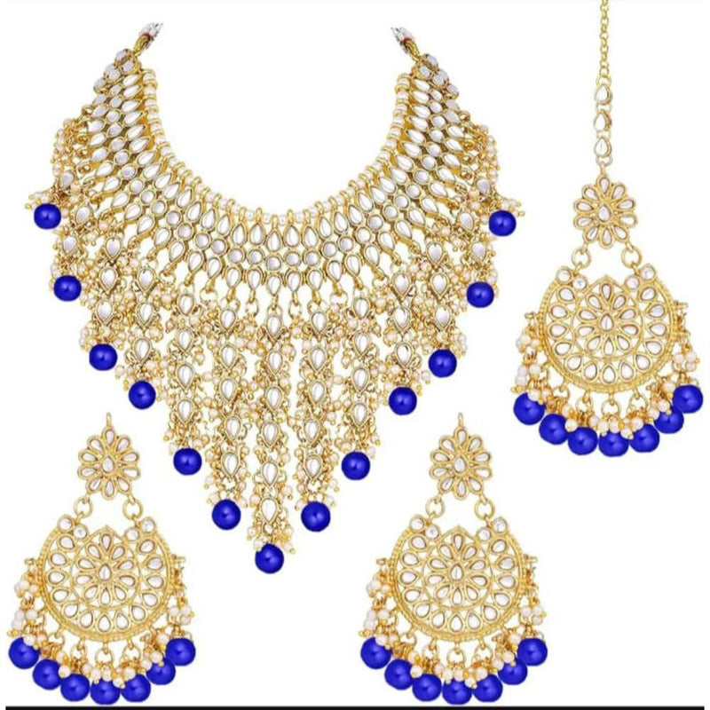 Akruti Collection Gold Plated Kundan Stone And Beads Necklace Set