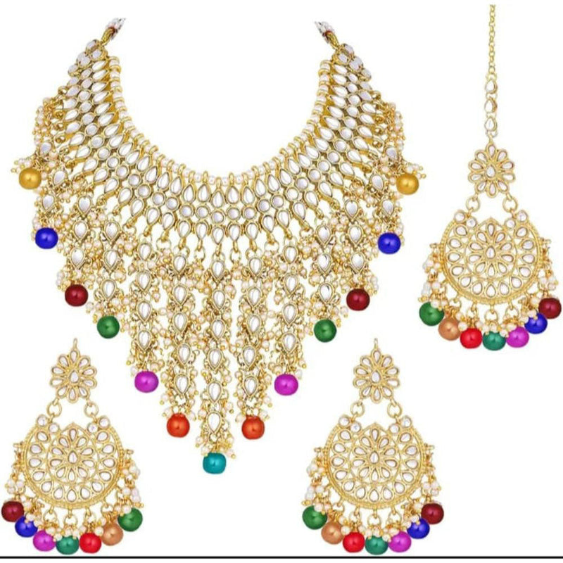 Akruti Collection Gold Plated Kundan Stone And Beads Necklace Set