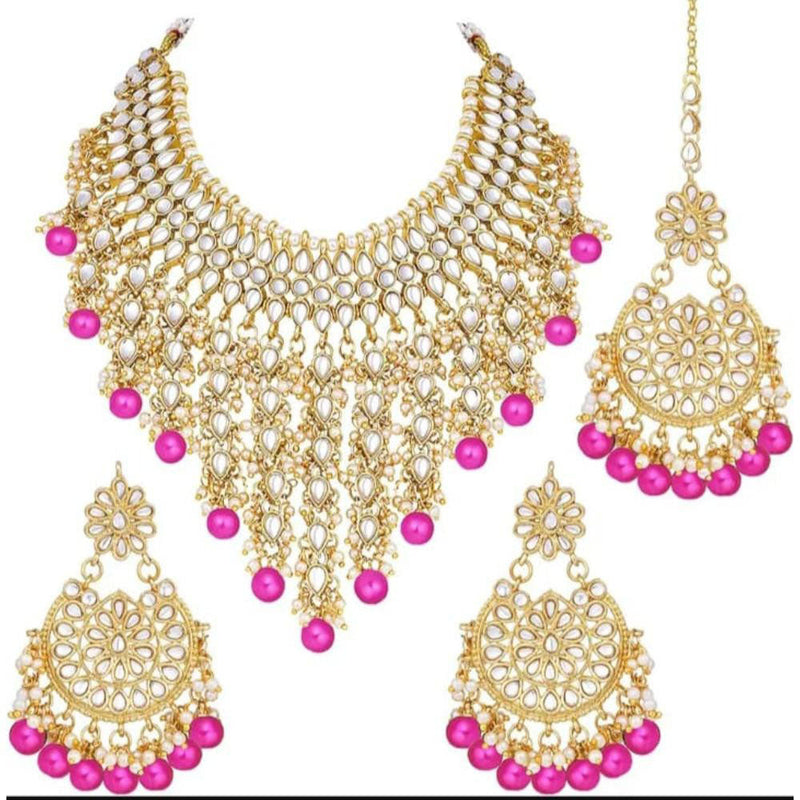 Akruti Collection Gold Plated Kundan Stone And Beads Necklace Set