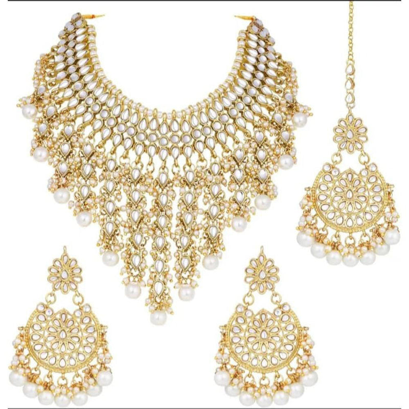 Akruti Collection Gold Plated Kundan Stone And Beads Necklace Set