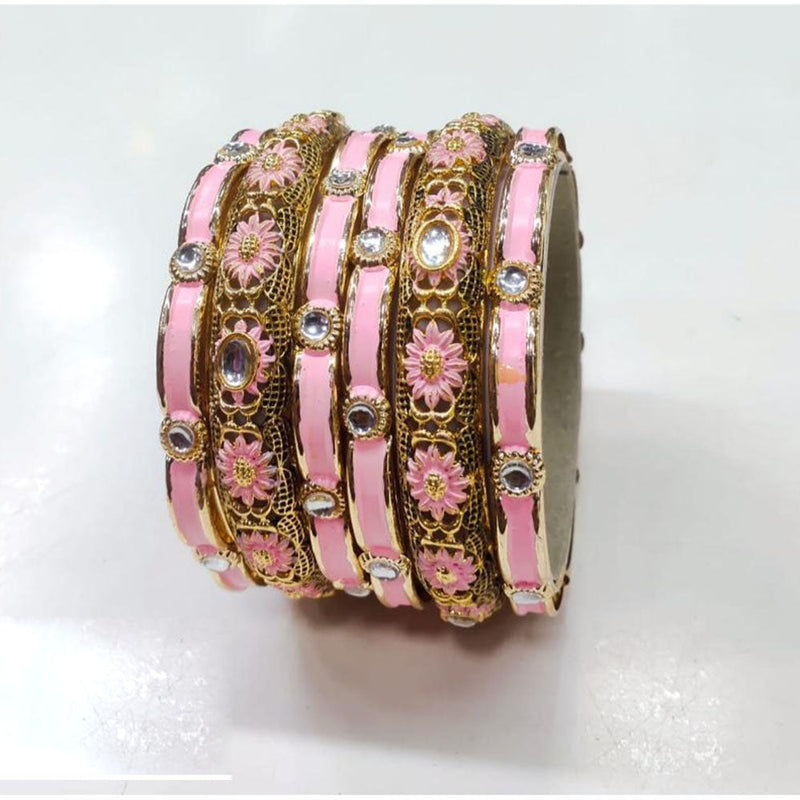 Akruti Collection Gold Plated Kundan Stone Bangles Set